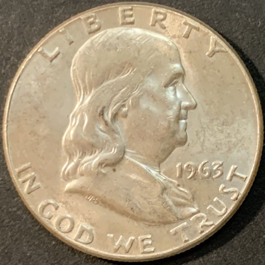 紫瑗钱币—微拍第73期  美国 1963年 富兰克林 50美分 半美元 12.5克 0.9银 UNC