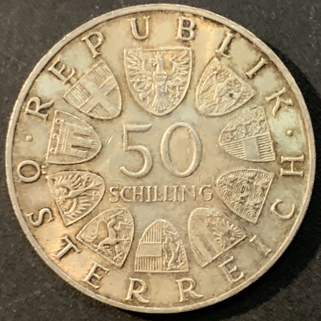 紫瑗钱币—微拍第73期  奥地利 1967年 音乐家 约翰—斯特劳斯 诞辰100周年 50先令 20克 0.9银