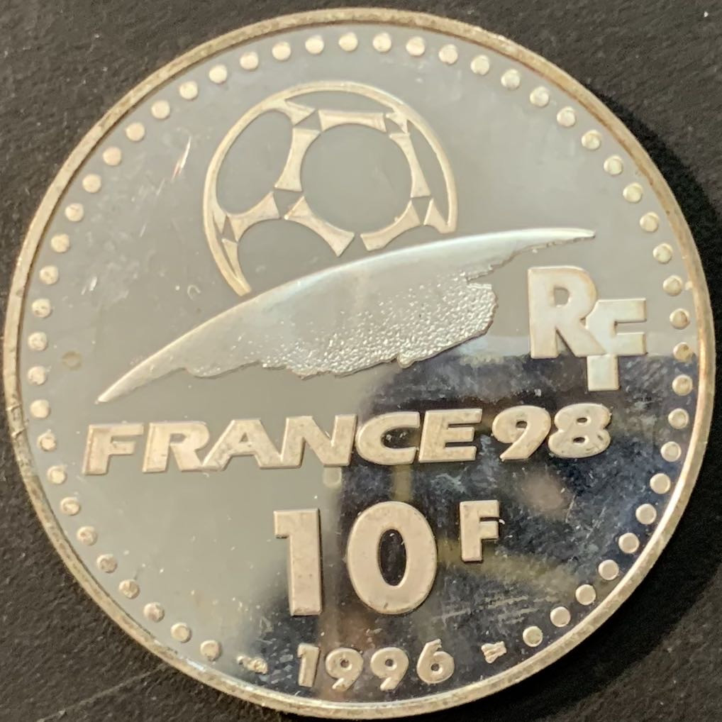 紫瑗钱币—微拍第73期  法国 1996年 98法国世界杯 进球 10法郎 21.16克 0.9银 精制