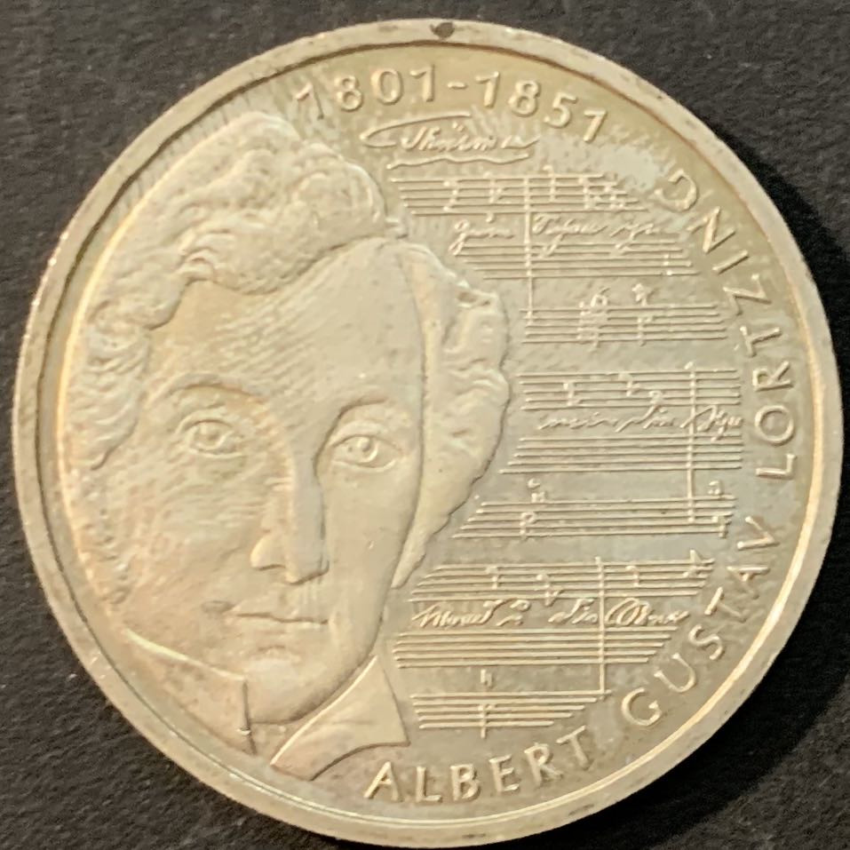 紫瑗钱币—微拍第73期  德国 2001年 J厂 洛尔青200周年 10马克 15.5克 0.925银