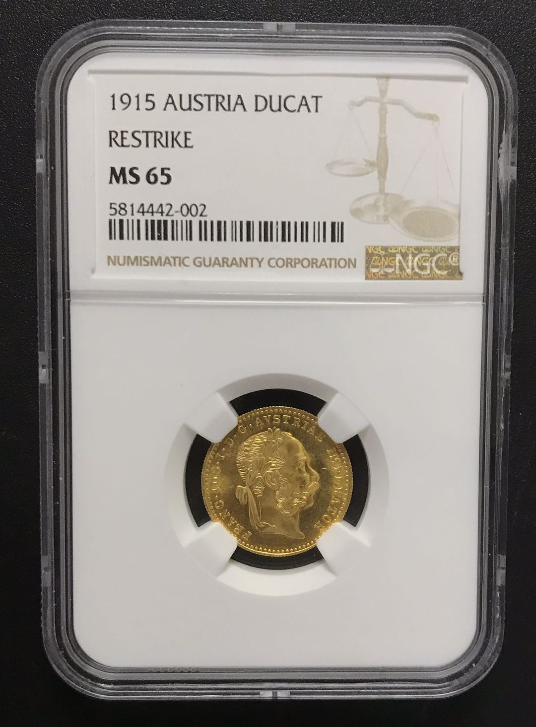【随心拍&Getcoins】现代钱币第五十四五期拍卖 奥地利1915年1杜卡特金币NGCMS65 高分