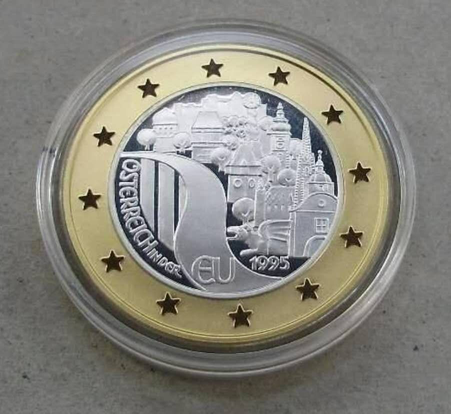 【随心拍&Getcoins】现代钱币第五十四五期拍卖 趣味品获奖币奥地利1995年加入欧盟双金属币银芯