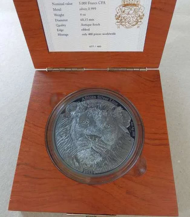 【随心拍&Getcoins】现代钱币第五十四五期拍卖 刚果2013年非洲雄狮四盎司仿古银币
