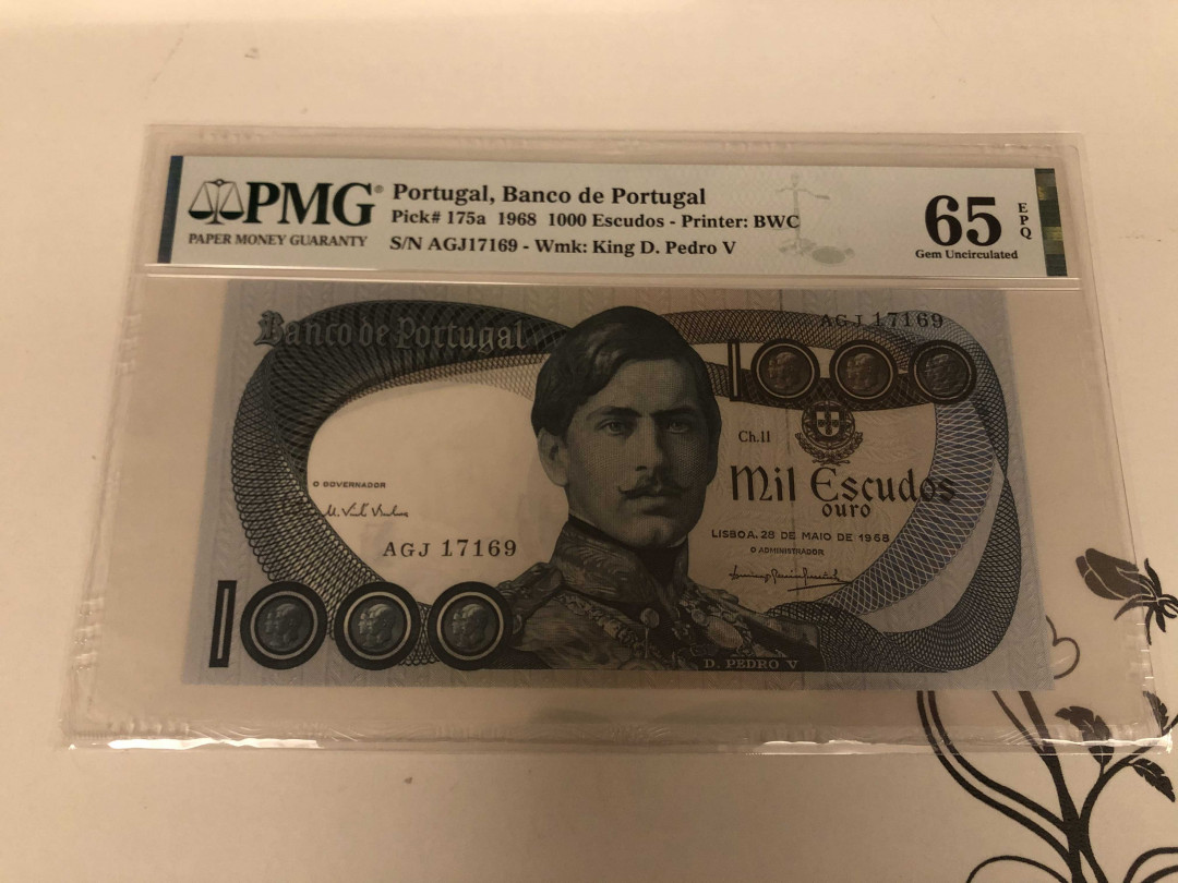 【收藏联盟】第146期拍卖——北非后花园（共50拍） 葡萄牙 1968年1000埃斯库多 PMG65EPQ
