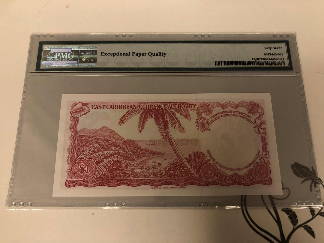 【收藏联盟】第146期拍卖——北非后花园（共50拍） 东加勒比 1965年1元 PMG67EPQ 戎装女王