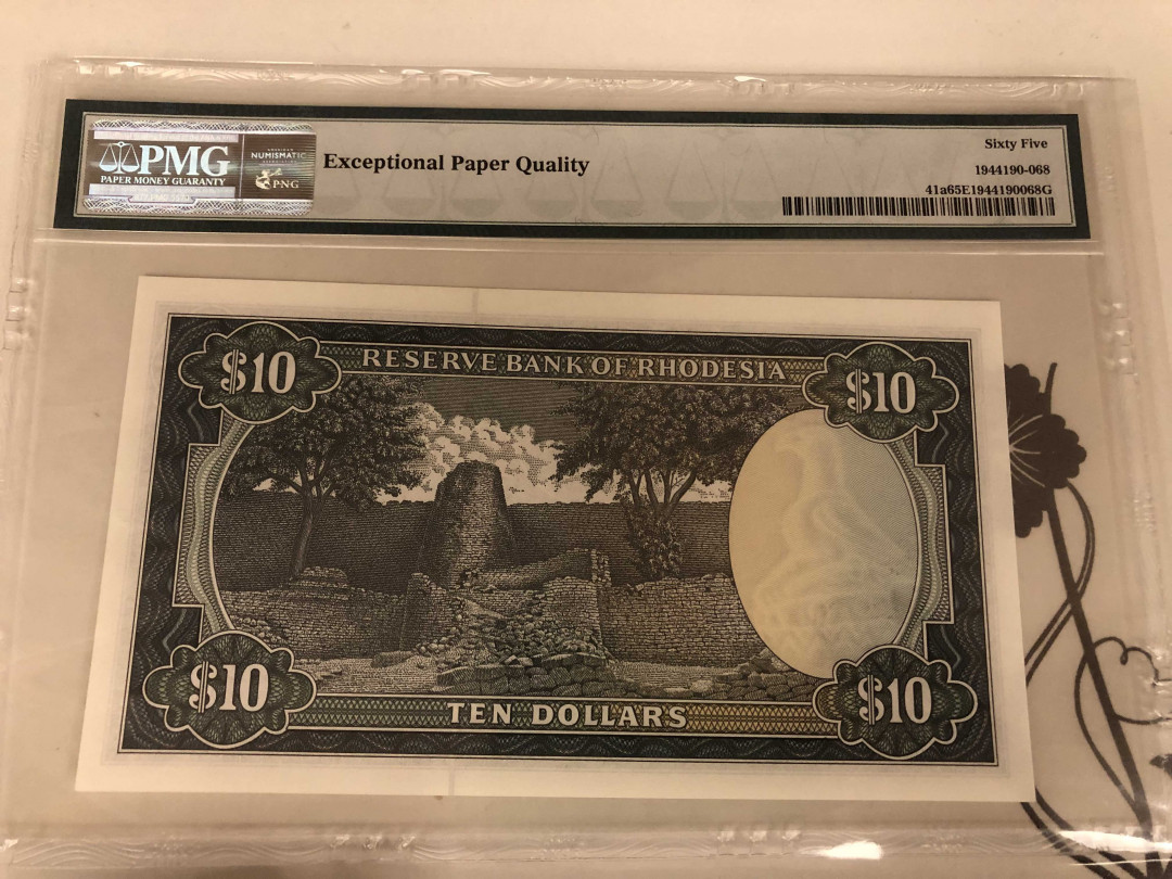 【收藏联盟】第146期拍卖——北非后花园（共50拍） 罗德西亚 1979年10元 PMG65EPQ