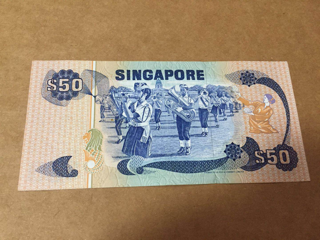 【收藏联盟】第146期拍卖——北非后花园（共50拍） 新加坡 1976年 鸟版50元 品相如图 新加坡财政部长韩瑞生签名