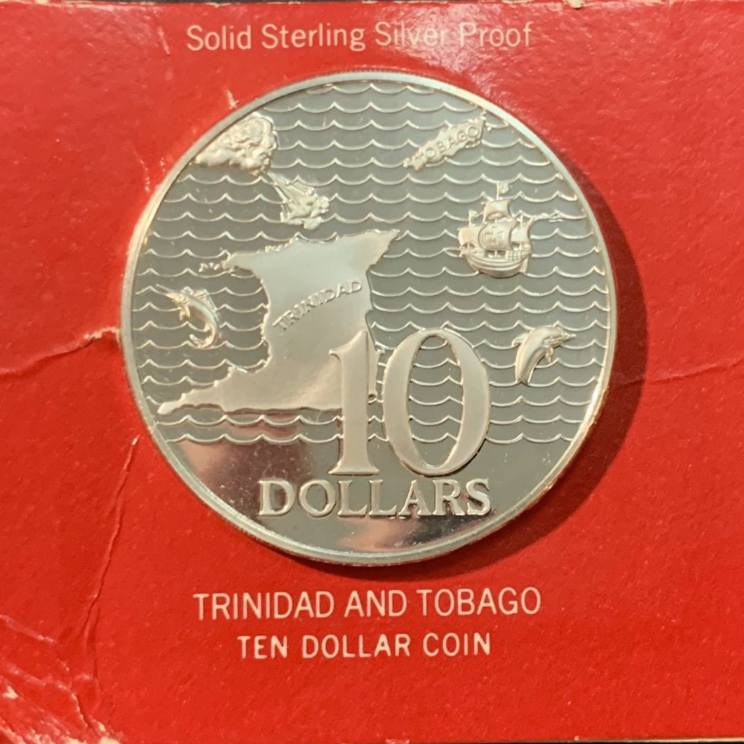 紫瑗钱币—微拍第75期  特立尼达和多巴哥 1974年 地图 10元 35克 0.925银 精制