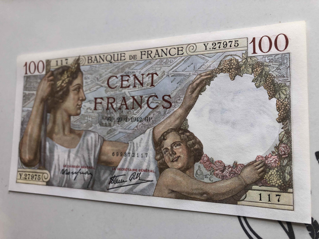 【收藏联盟】第146期拍卖——北非后花园（共50拍） 【一组2张】法国 1942年100元 &德国 1991年20马克 品相如图 