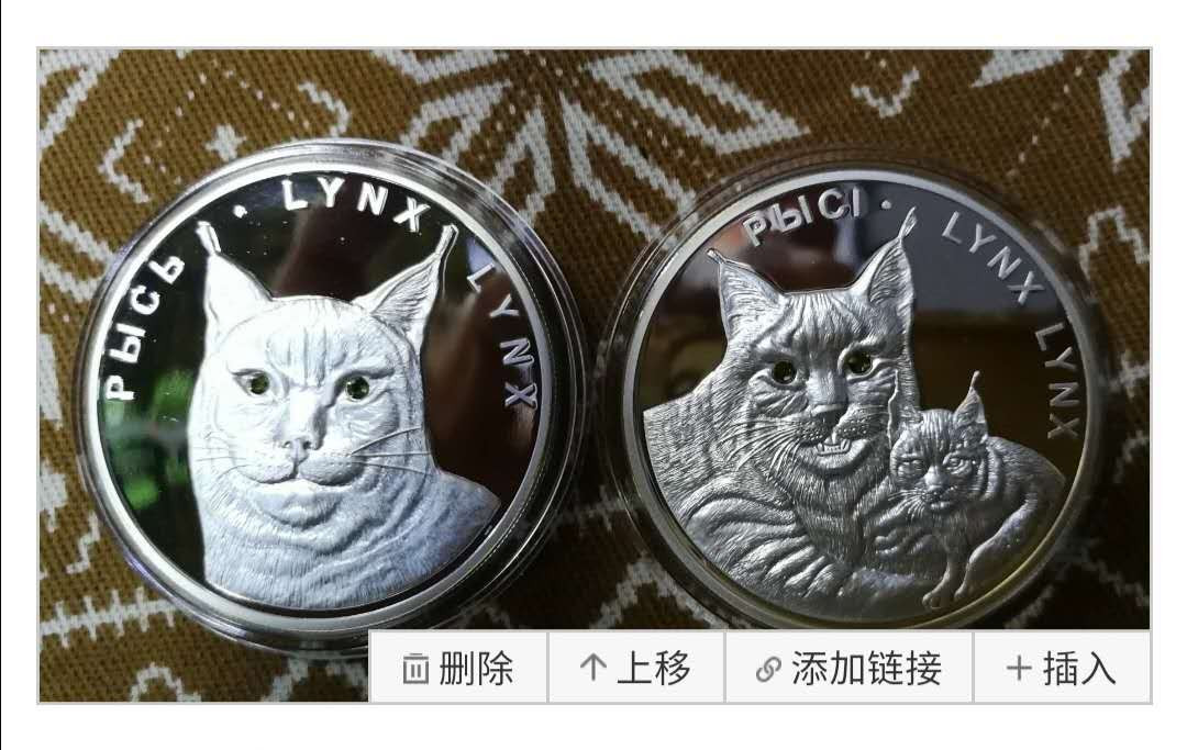北京马甸外币专卖拍卖第十一期，陆续上新，欢迎关注 	2008年白俄罗斯1盎司猞猁镶嵌黄水晶精制银币一对，999银。品相如图
