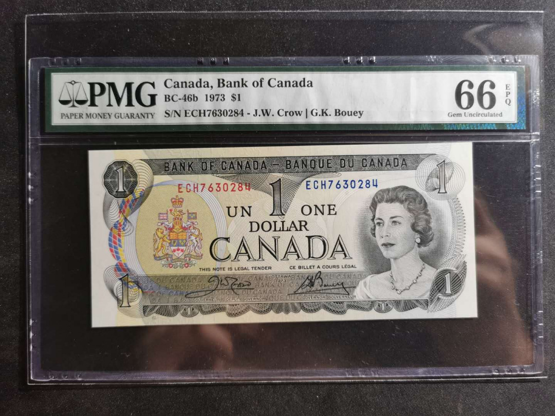 【鲸贝乐淘】千字文·第“容止若思，言辞安定”号拍卖 【加拿大🇨🇦 】1973年1元，PMG66E 