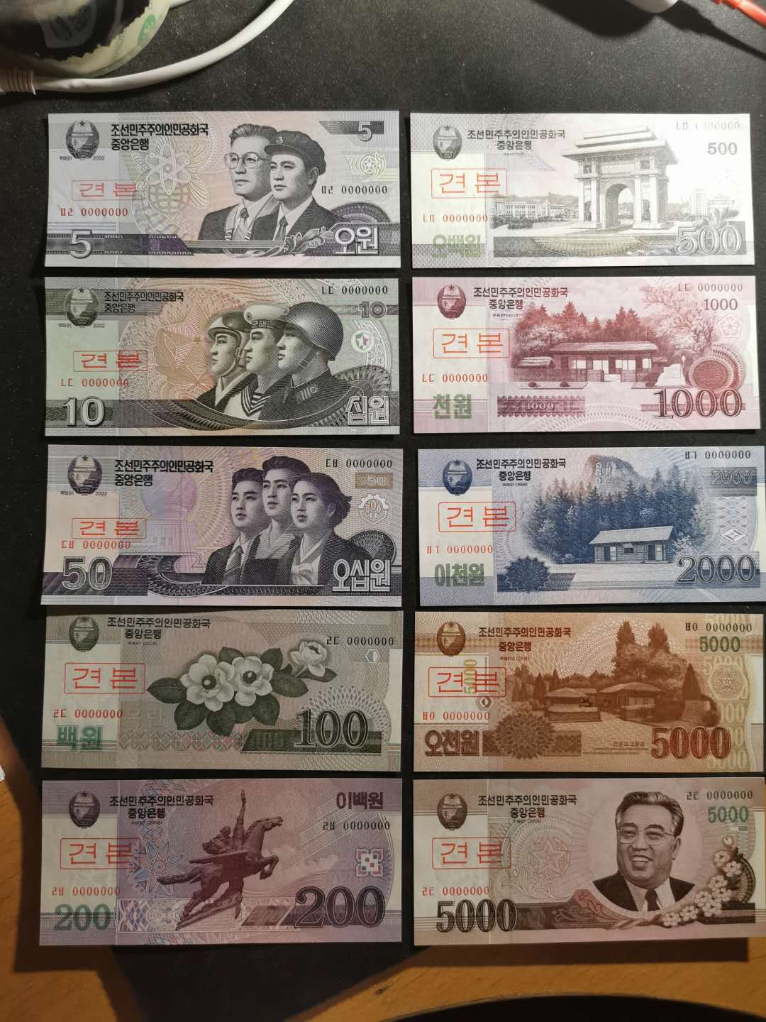 【鲸贝乐淘】千字文·第“荣业所基，籍甚无竟”号拍卖 【朝鲜🇰🇵 】第五套纸币全零全套票样，十张全套，全新全品UNC 