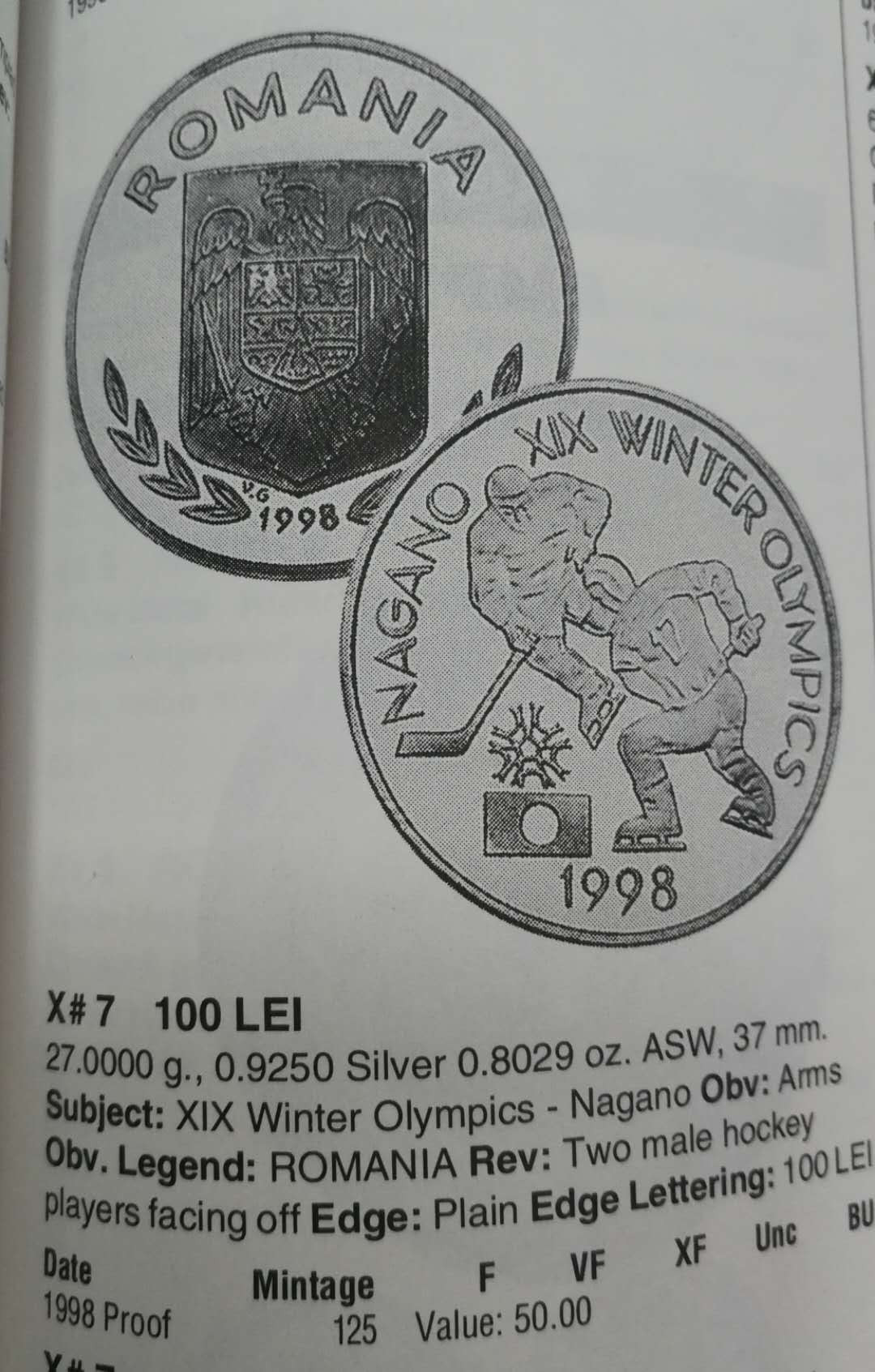 北京马甸外币专卖拍卖第十一期，陆续上新，欢迎关注 1998年罗马尼亚纪念亚特兰大奥运会加厚银币，重53.8克，925银。罕见品种，发行量不详，该币不加厚的发行量125枚
