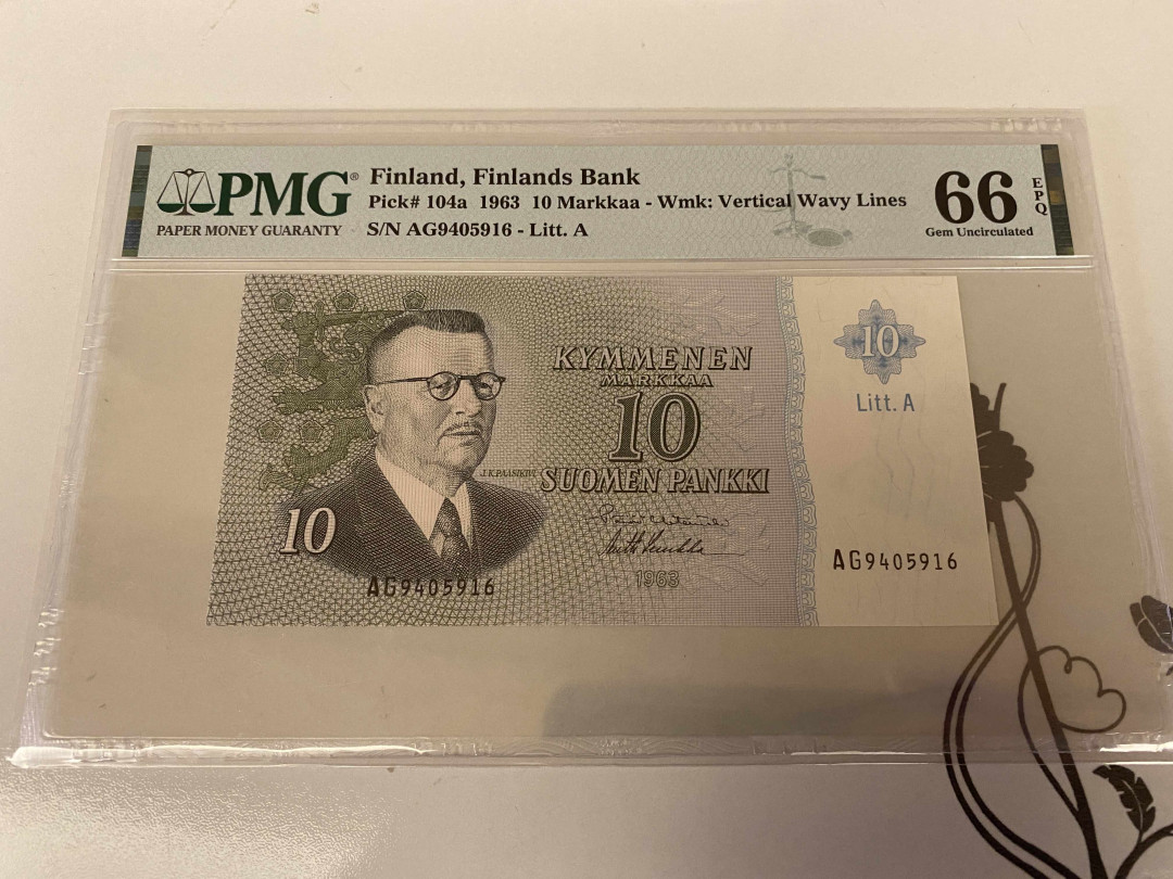 【收藏联盟】第148期拍卖——港澳风云（共55拍） 芬兰 1963年10马克 PMG66EPQ