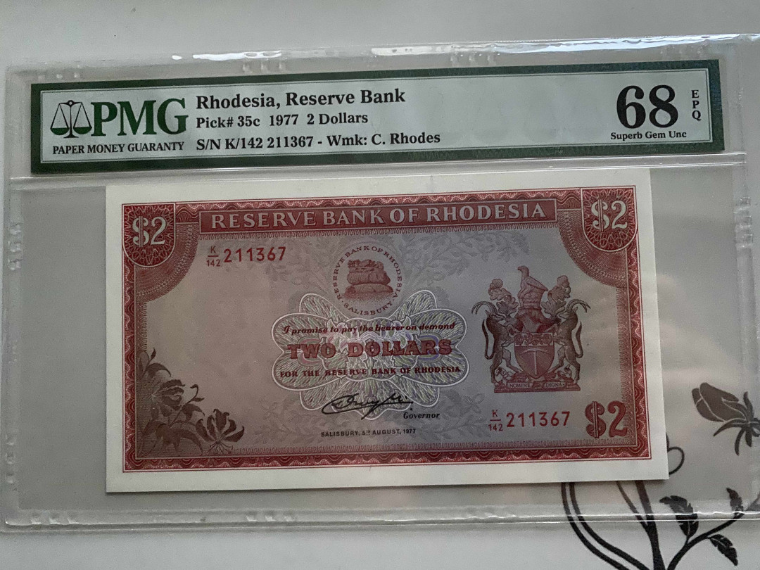 【收藏联盟】第148期拍卖——港澳风云（共55拍） 罗德西亚 1977年2元 PMG68EPQ