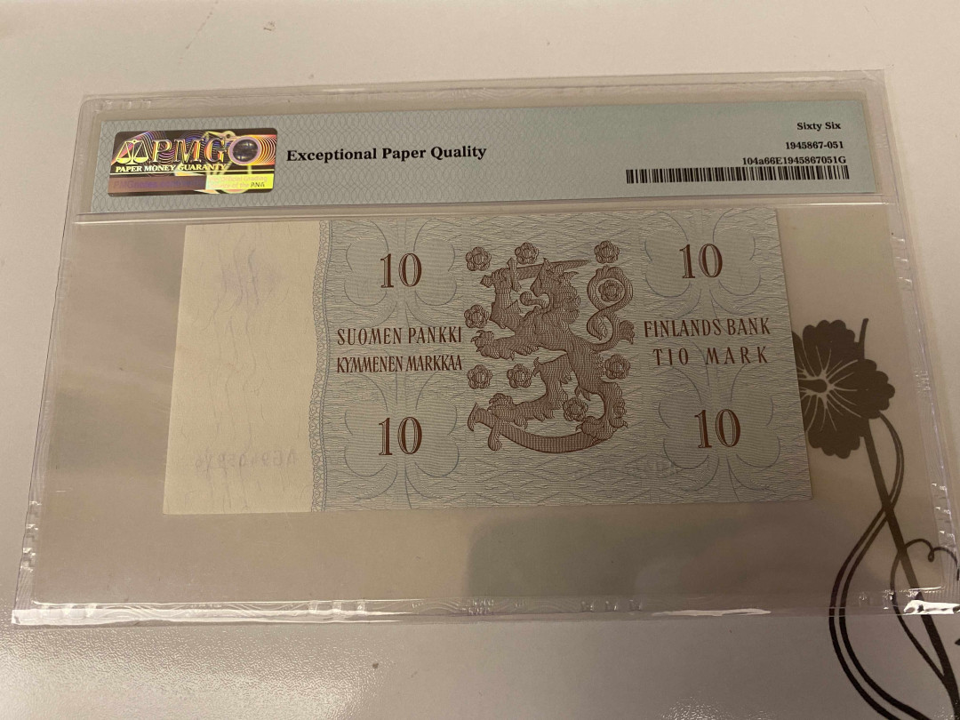 【收藏联盟】第148期拍卖——港澳风云（共55拍） 芬兰 1963年10马克 PMG66EPQ