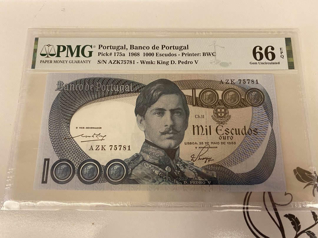 【收藏联盟】第148期拍卖——港澳风云（共55拍） 葡萄牙 1968年1000埃斯库多 PMG66EPQ