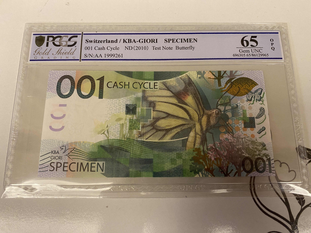 【收藏联盟】第148期拍卖——港澳风云（共55拍） 瑞士 2010年 测试钞 PCGS65EPQ 