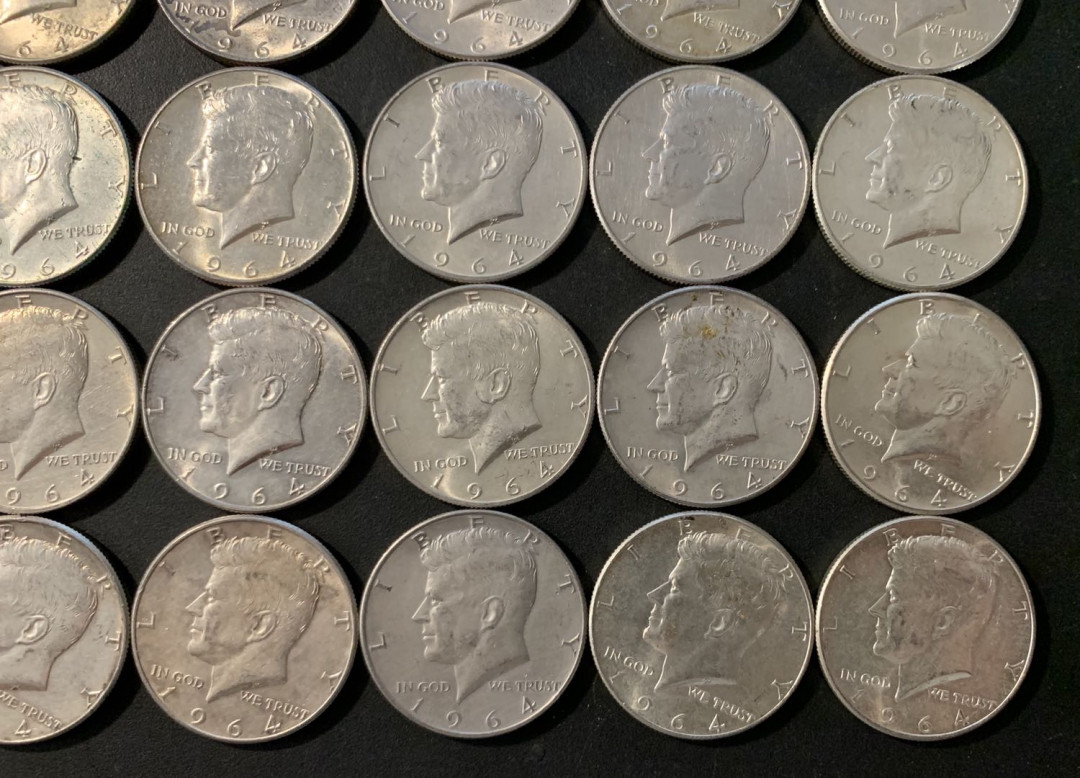 紫瑗钱币—微拍第78期  美国 1964年 肯尼迪 50分 银币 高银  20枚一组 共250克 0.9银