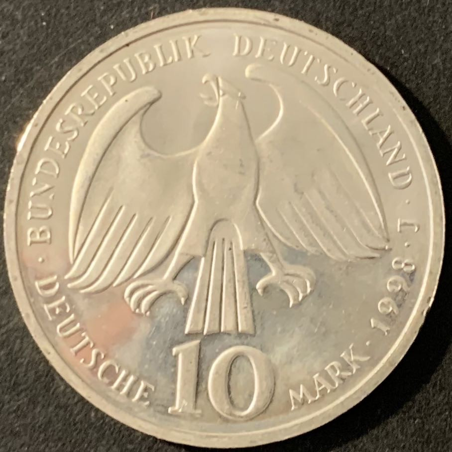 紫瑗钱币—微拍第78期  德国 1998年 J厂 威斯特法伦350周年 10马克 15.5克 0.925银 UNC