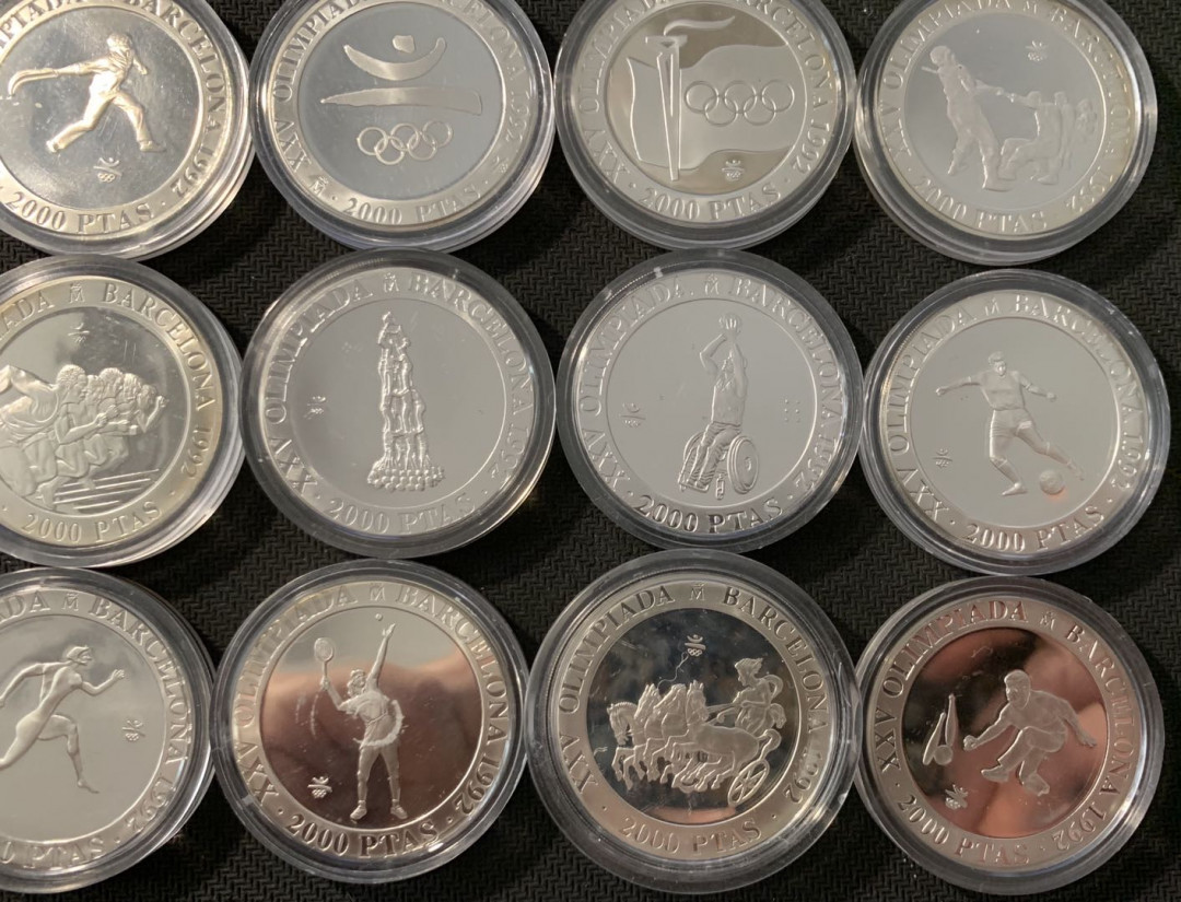 紫瑗钱币—微拍第78期  西班牙 1992年 巴塞罗娜奥运会 2000比塞塔 16枚全 共432克 0.925银 精制