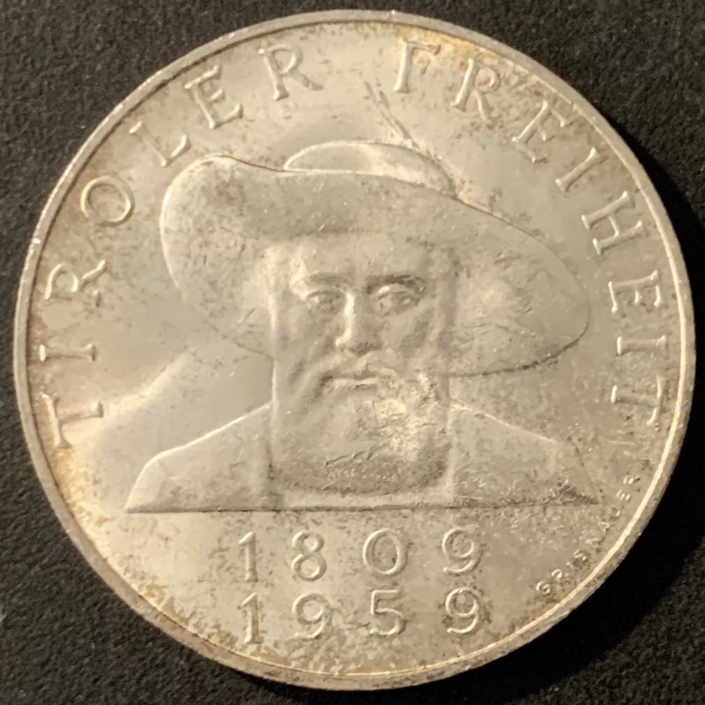 紫瑗钱币—微拍第78期  奥地利 1959年 蒂罗尔解放150周年 50先令 20克 0.9银 UNC