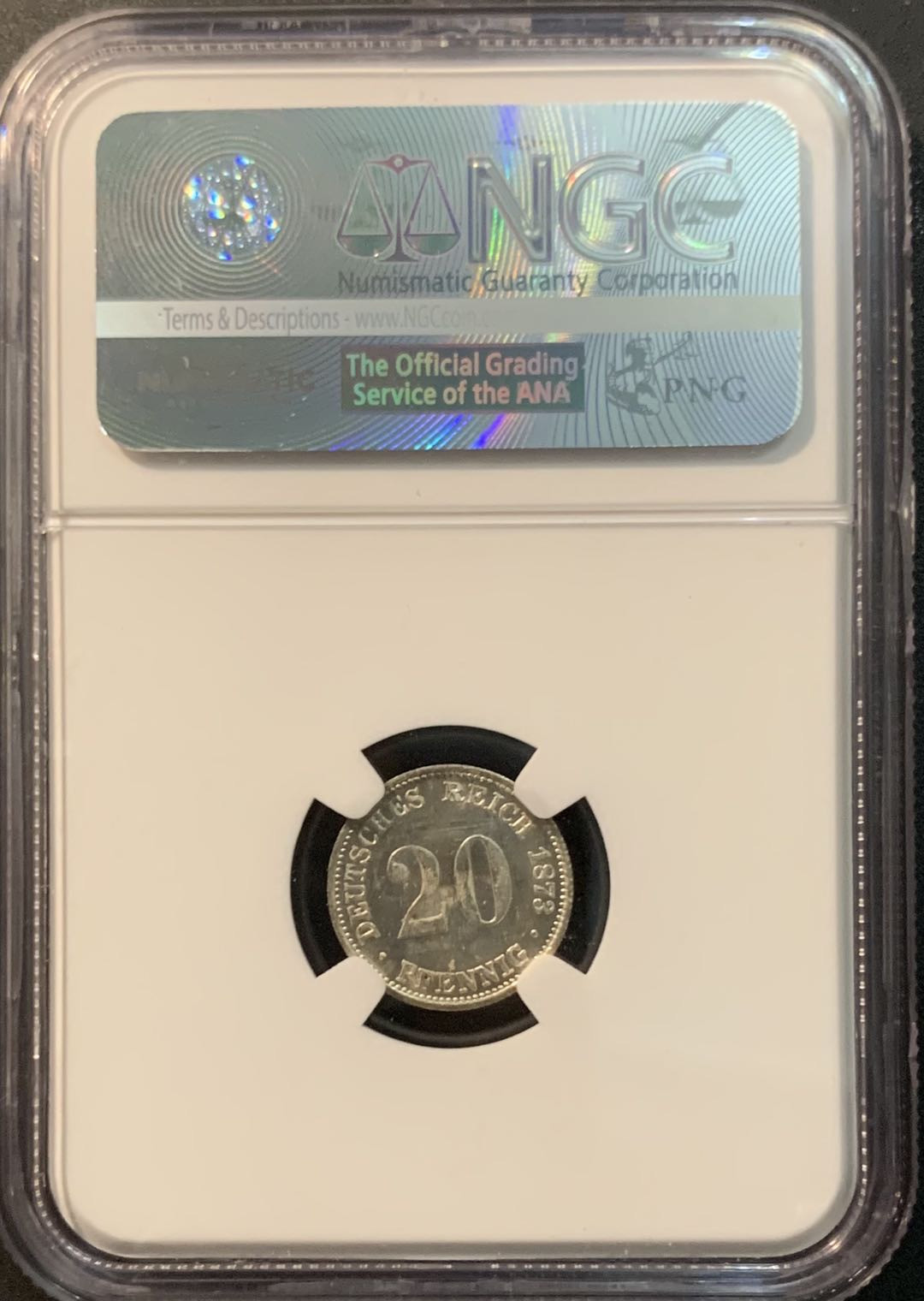 紫瑗钱币—微拍第78期  德国 1873年 G厂 20芬妮 NGC MS64