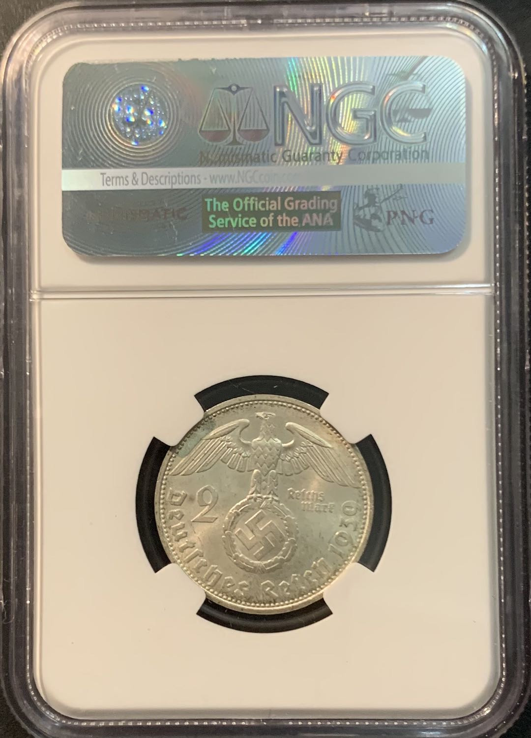 紫瑗钱币—微拍第78期  德国 1939年 D版 兴登堡 2马克 NGC MS64