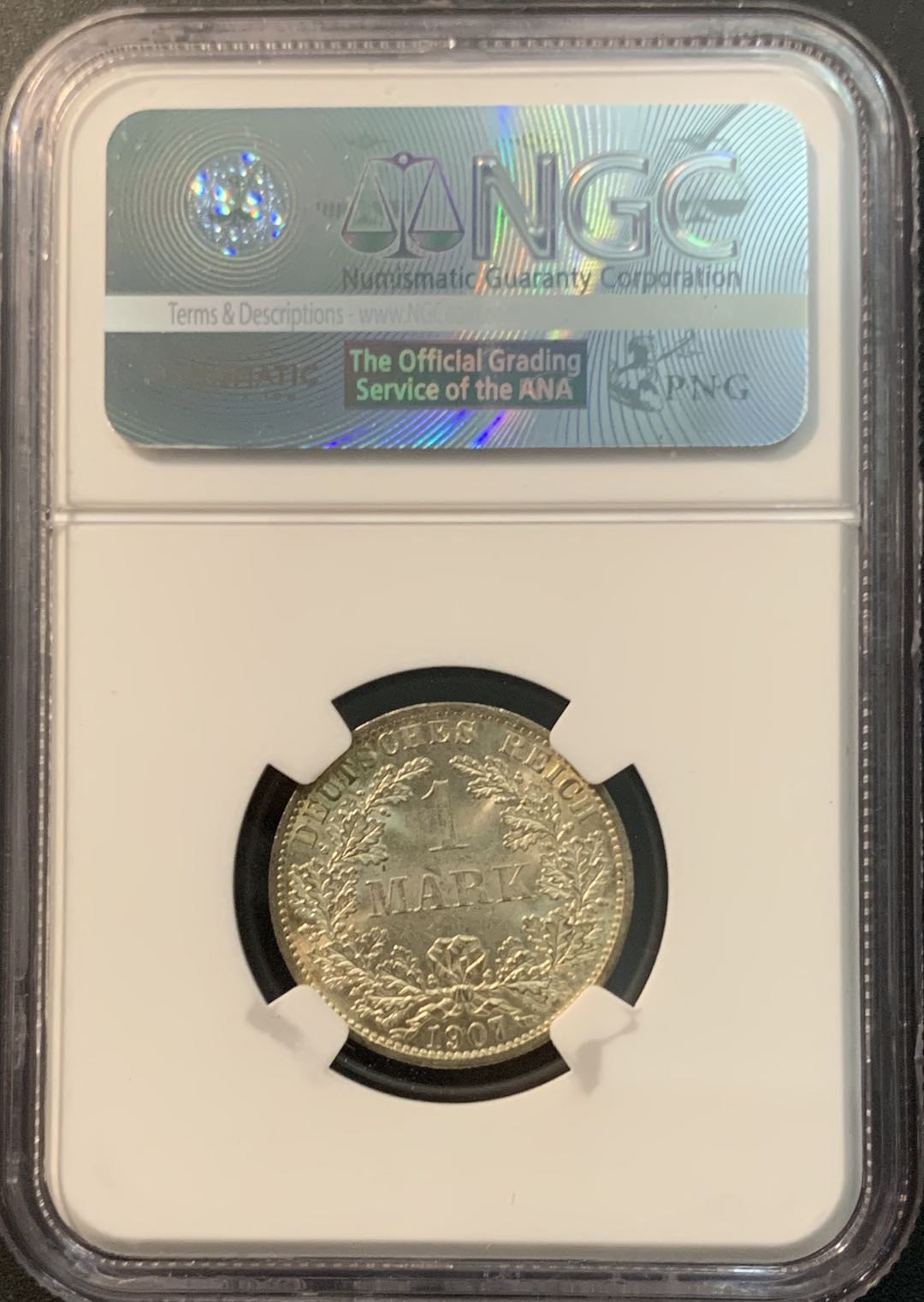 紫瑗钱币—微拍第78期  德国 1907年 A厂 1马克 银币  NGC MS65
