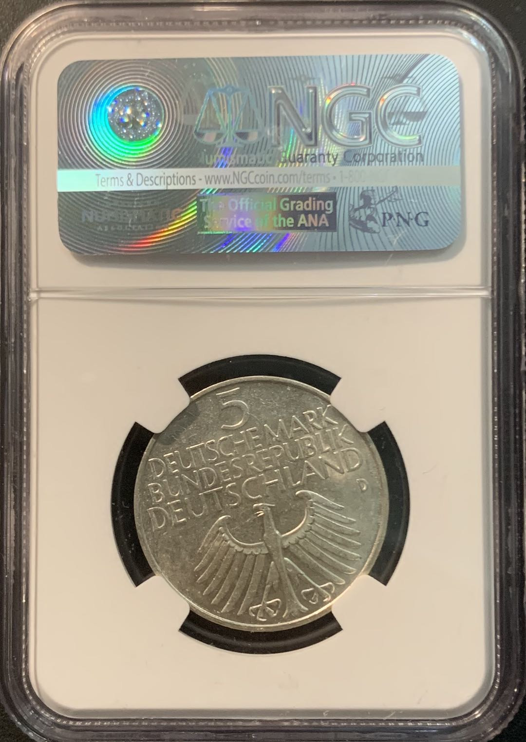 紫瑗钱币—微拍第78期  德国 1952年 纽伦堡博物馆 5马克 NGC MS62 总筋