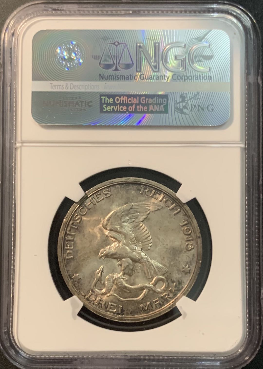 紫瑗钱币—微拍第78期  德国 普鲁士 1913年 普法战争 3马克 NGC MS65 