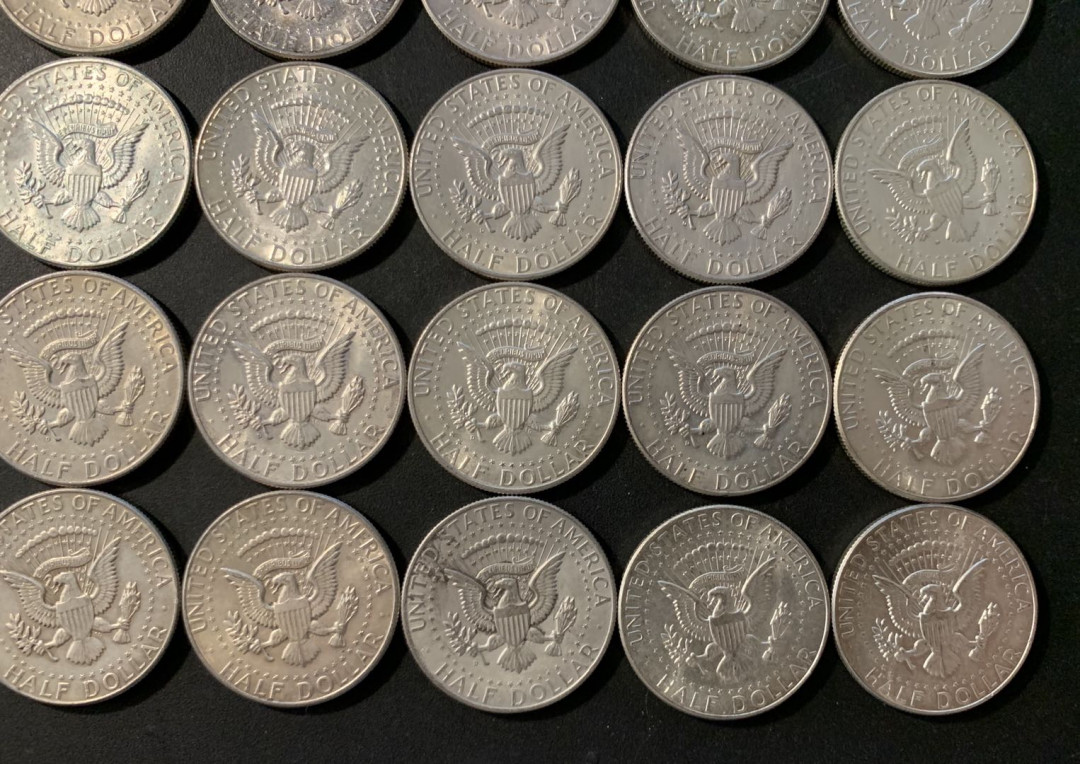 紫瑗钱币—微拍第78期  美国 1964年 肯尼迪 50分 银币 高银  20枚一组 共250克 0.9银