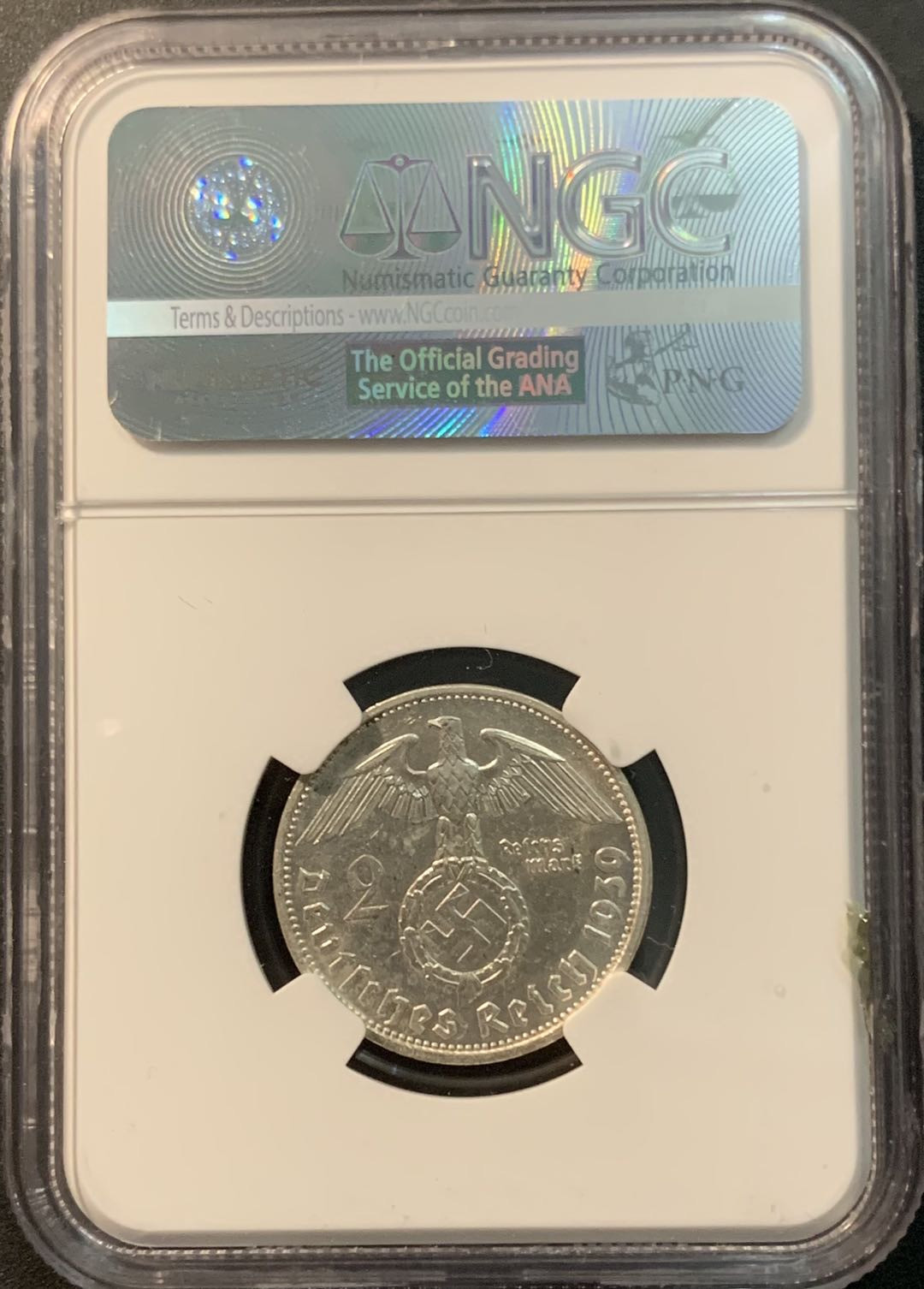 紫瑗钱币—微拍第78期  德国 1939年 A版 兴登堡 2马克 NGC UNC Detail