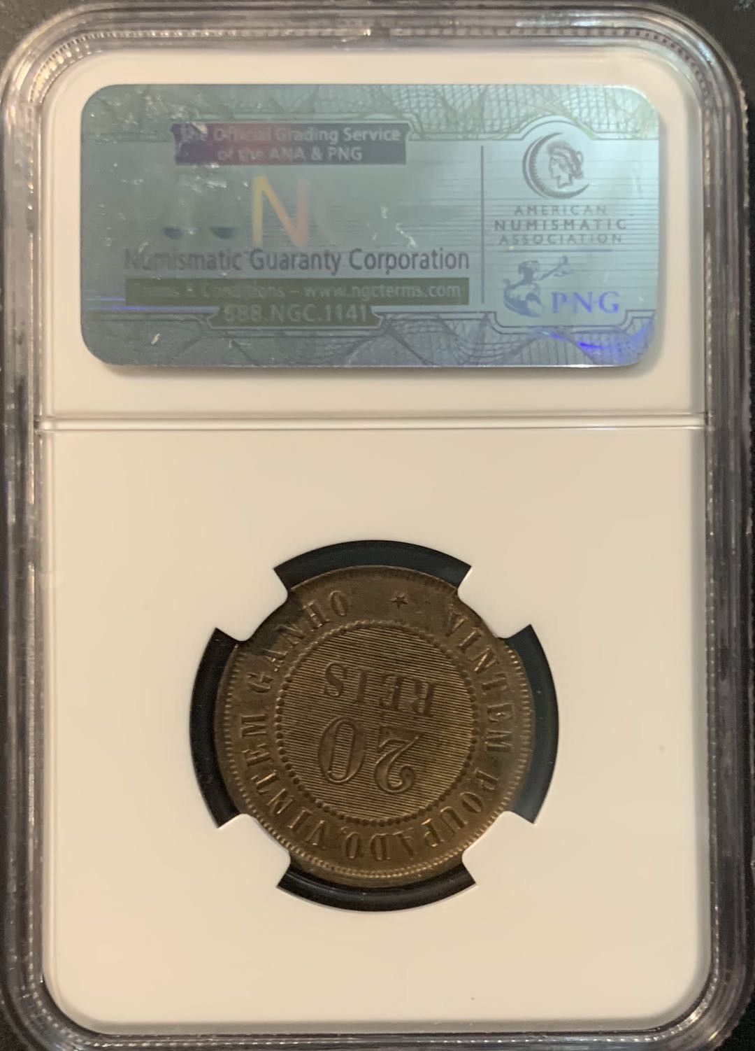 紫瑗钱币—微拍第78期  巴西 1908年 20瑞尔 铜币 NGC MS64 RB