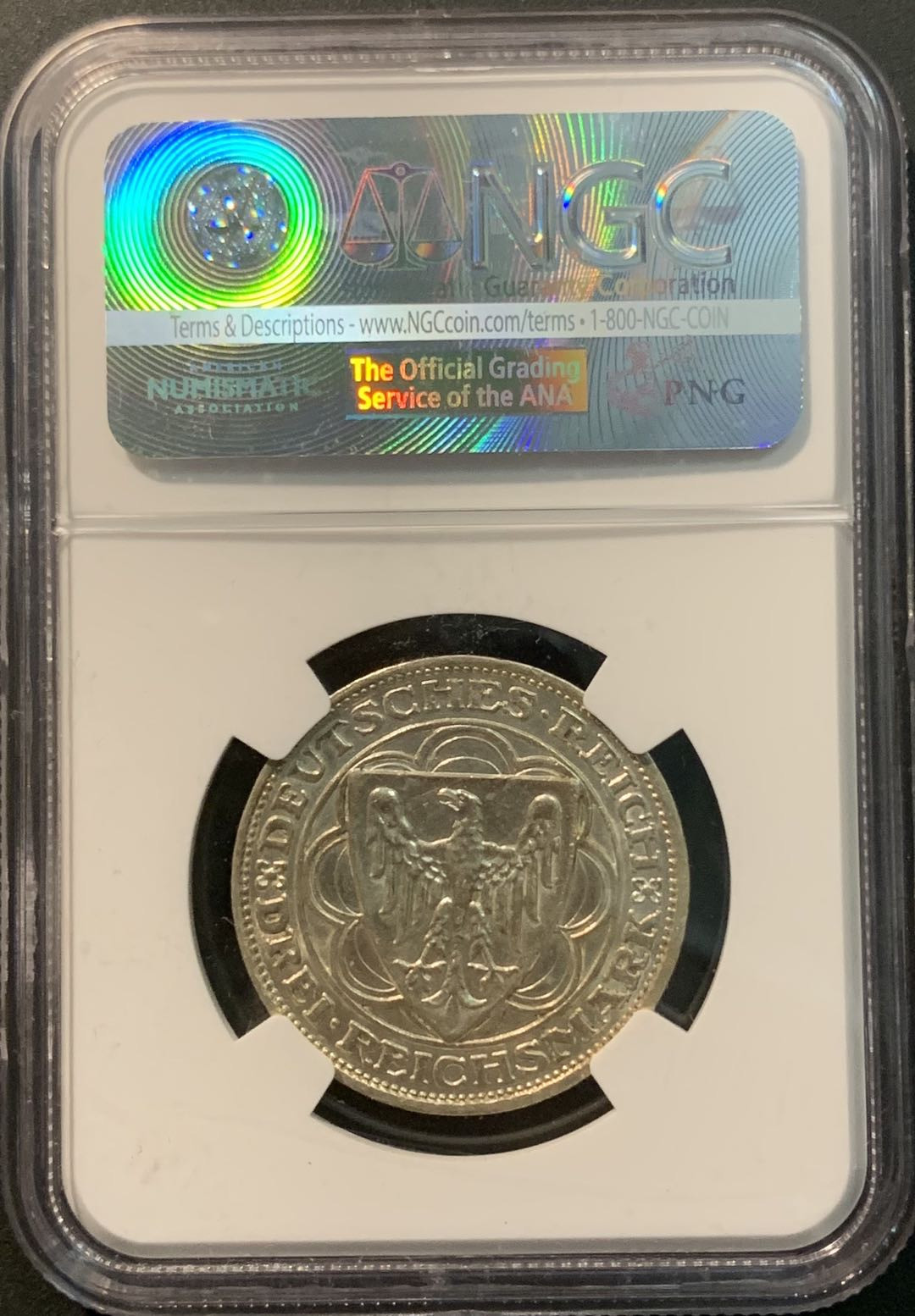 紫瑗钱币—微拍第78期  德国 魏玛共和国 1927年 布雷默黑文100周年纪念 3马克 NGC UNC Detail