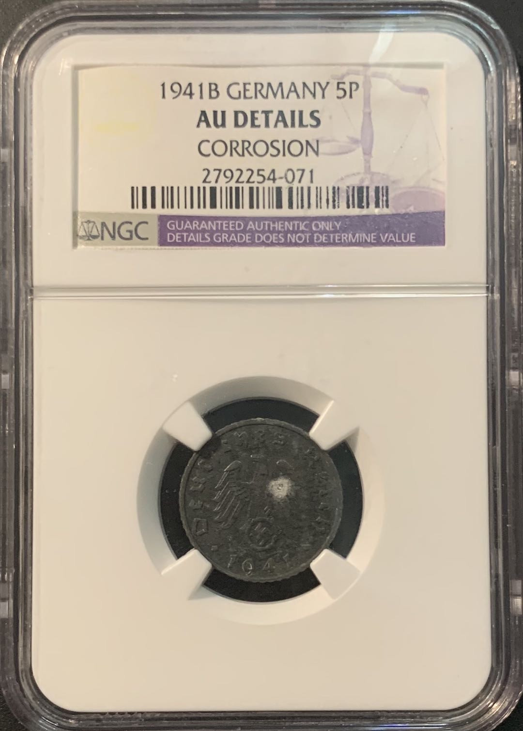 紫瑗钱币—微拍第78期  德国 1941年 二战时期 5芬妮 NGC AU Detail