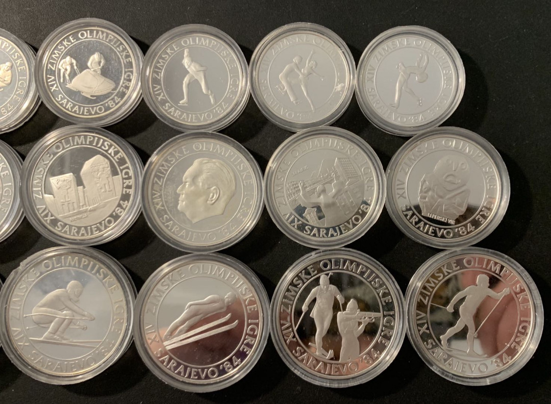 紫瑗钱币—微拍第78期  南斯拉夫 1984 萨拉热窝冬奥会 15枚 大全套 共265克 0.925银 精制