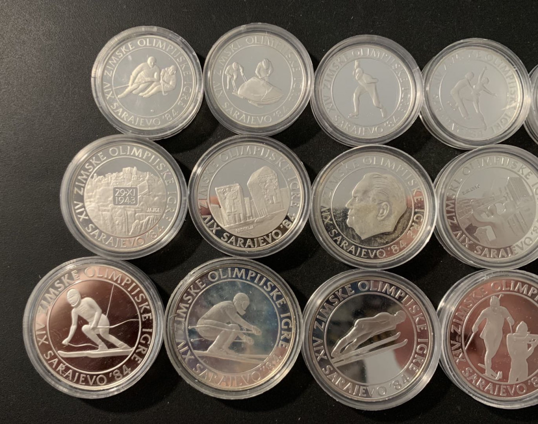 紫瑗钱币—微拍第78期  南斯拉夫 1984 萨拉热窝冬奥会 15枚 大全套 共265克 0.925银 精制