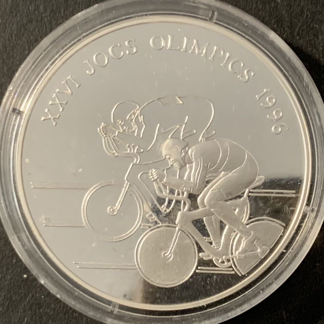 紫瑗钱币—微拍第78期  安道尔 1994年 96亚特兰大奥运会 自行车 10第纳尔  31.47克 0.925银 精制