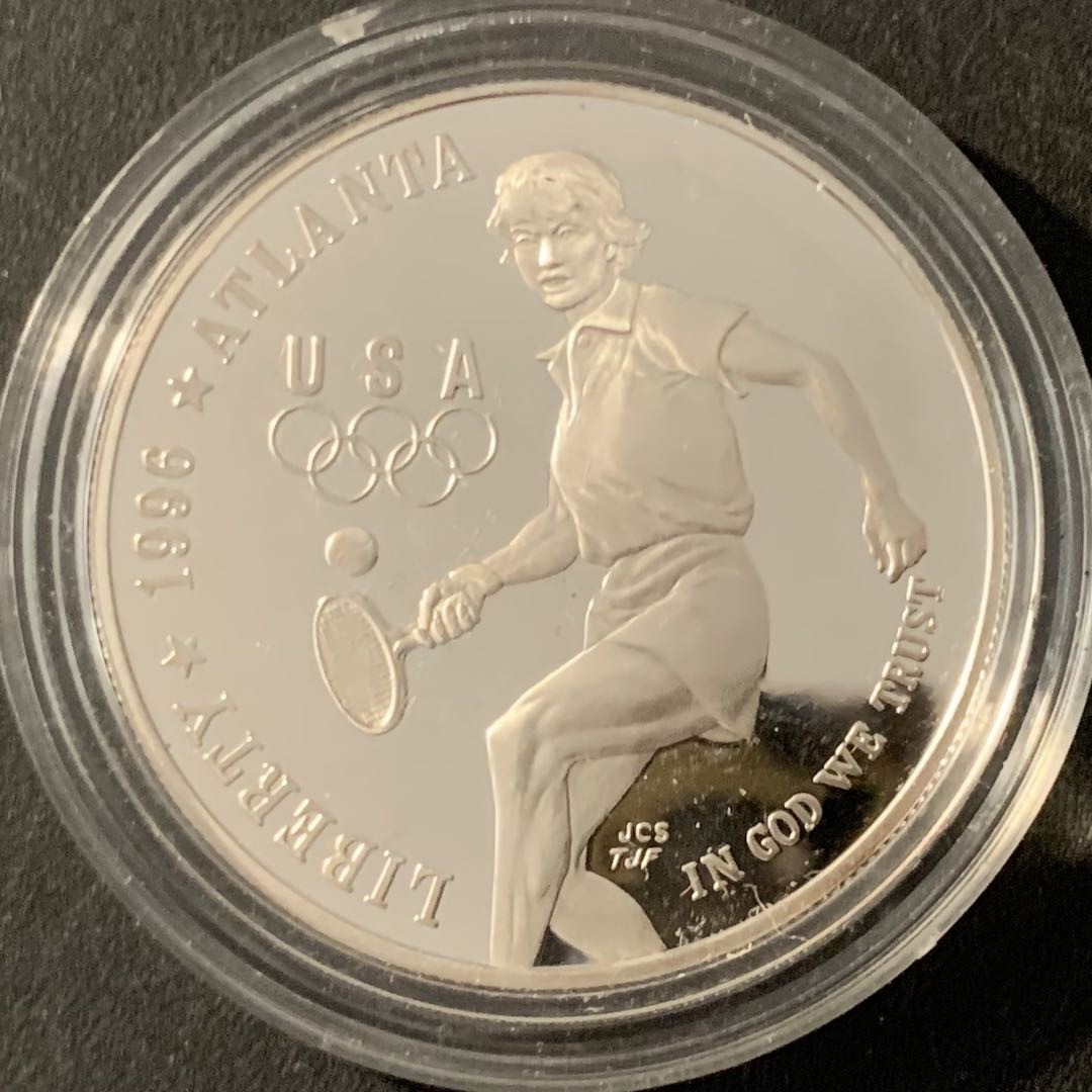 紫瑗钱币—微拍第78期  美国 1996年 亚特兰大奥运会 网球  1元  26.73克 0.9银 精制