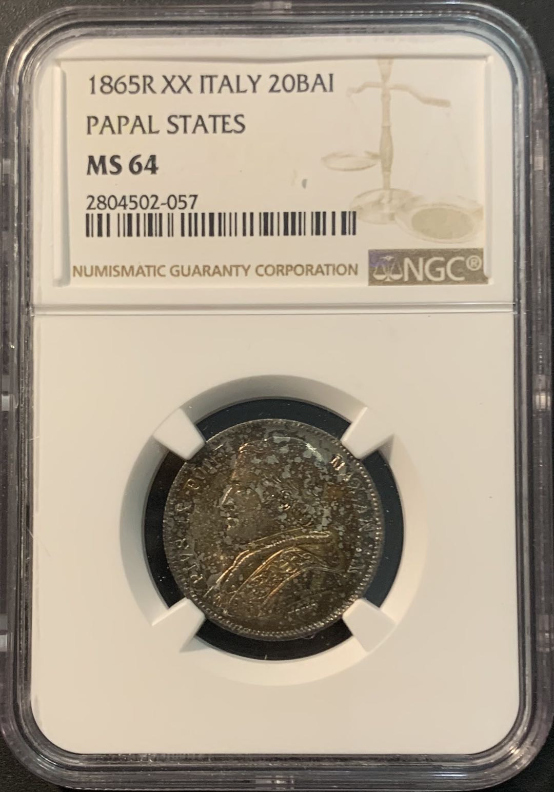 紫瑗钱币—微拍第78期  教皇国 1965年 20BAI 银币 NGC MS64
