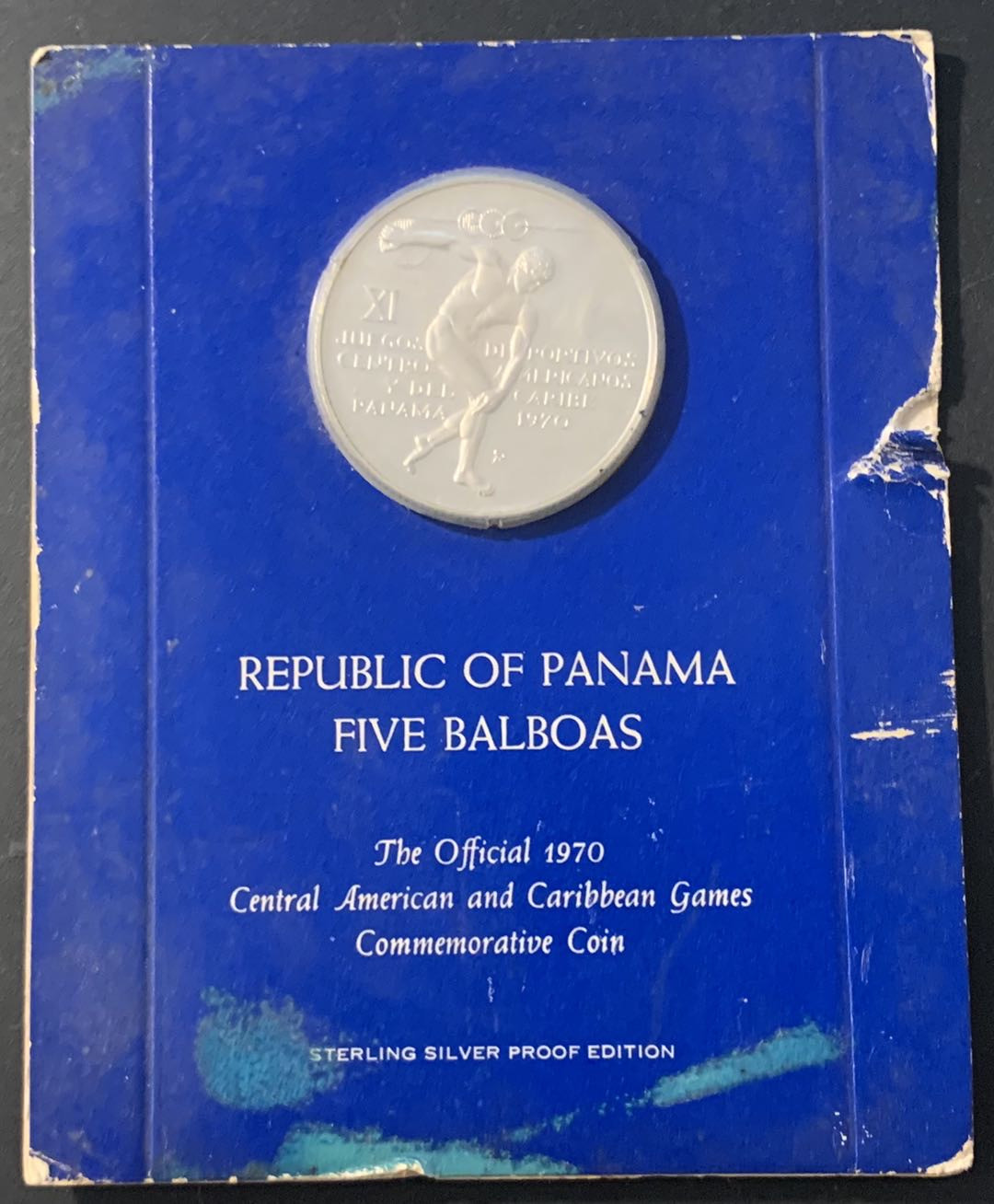紫瑗钱币—微拍第78期  巴拿马 1970年 美洲与加勒比海运动会 5巴波亚  35.7克 0.925银 原卡装
