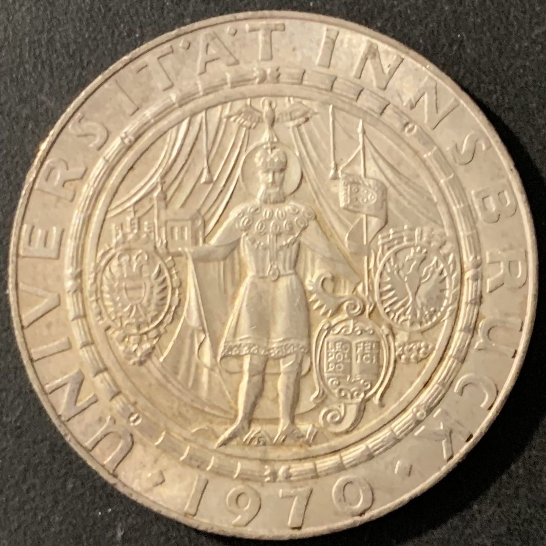 紫瑗钱币—微拍第78期  奥地利 1970年 因斯布鲁克大学300周年 50先令 20克  0.9银 UNC