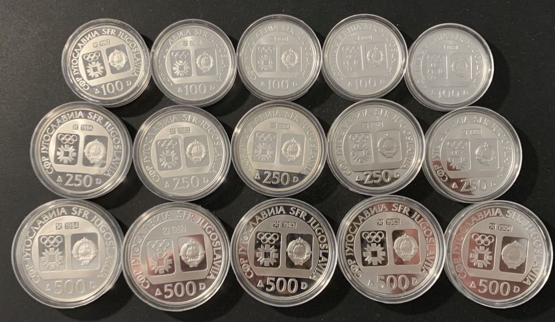 紫瑗钱币—微拍第78期  南斯拉夫 1984 萨拉热窝冬奥会 15枚 大全套 共265克 0.925银 精制