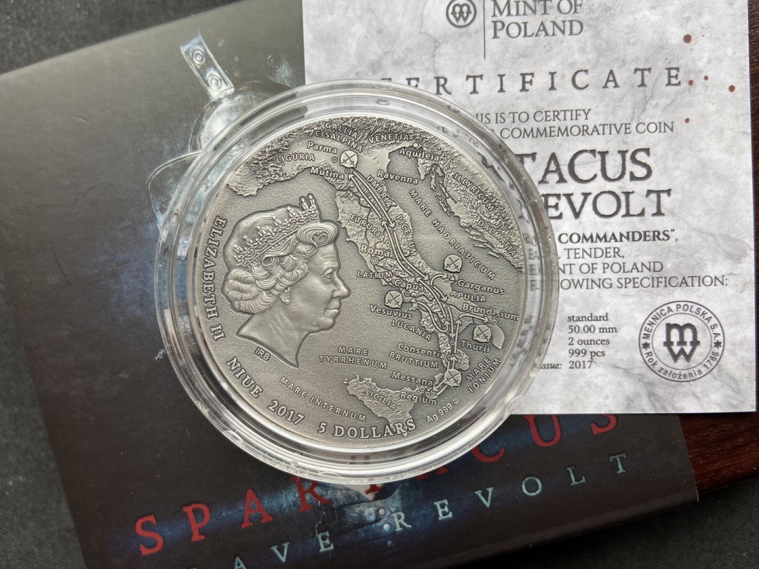 【币观天下】第112期钱币拍卖～ 【纽埃】伟大的指挥官系列1-斯巴达克斯