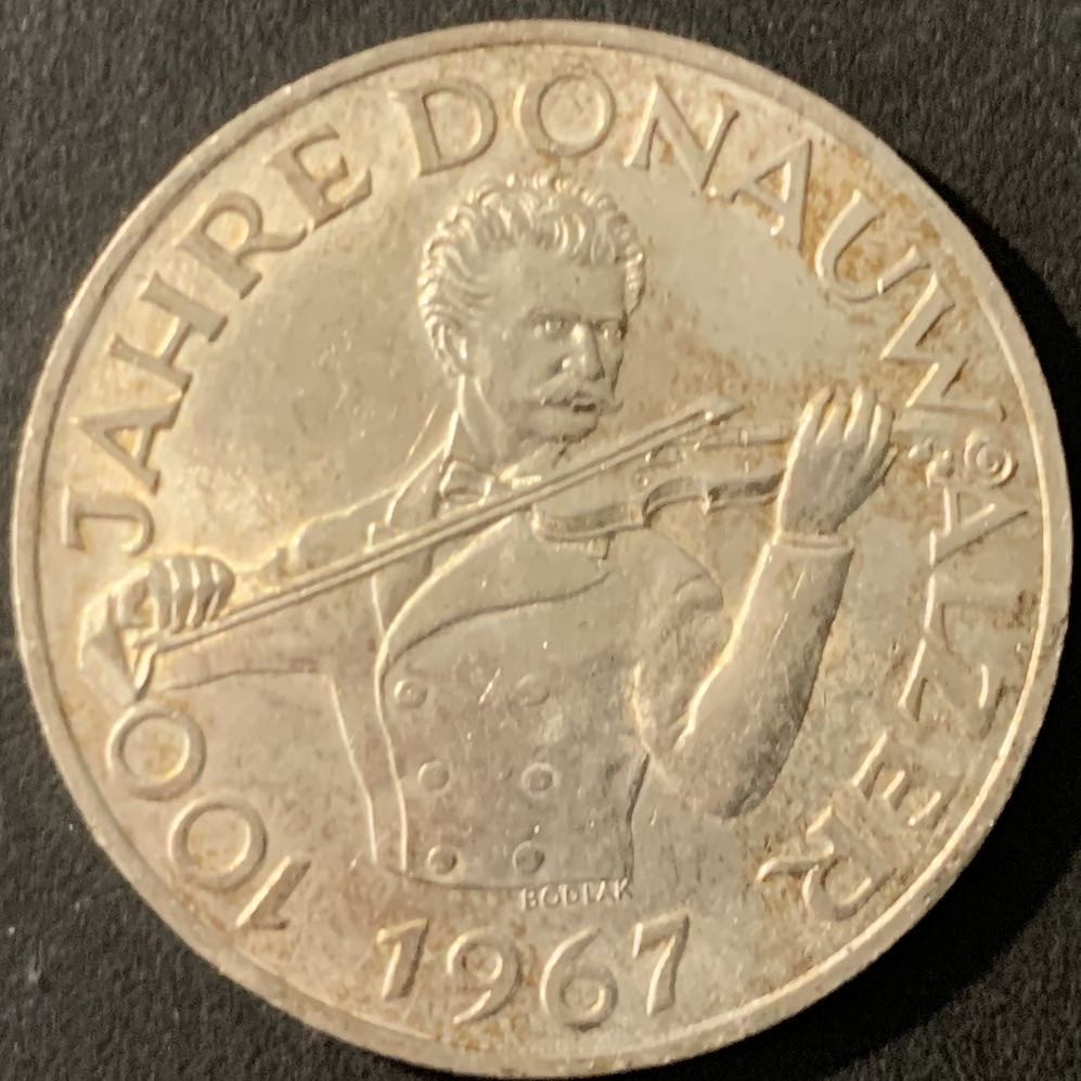 紫瑗钱币—微拍第78期  奥地利 1967年 音乐家 约翰—斯特劳斯 诞辰100周年 50先令 20克 0.9银 UNC