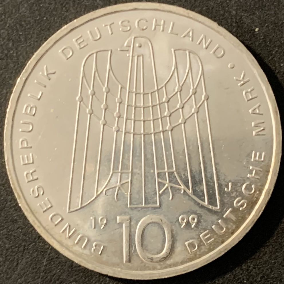 紫瑗钱币—微拍第78期  德国 1999年 J厂 SOS儿童村50周年 10马克 15.5克 0.925银