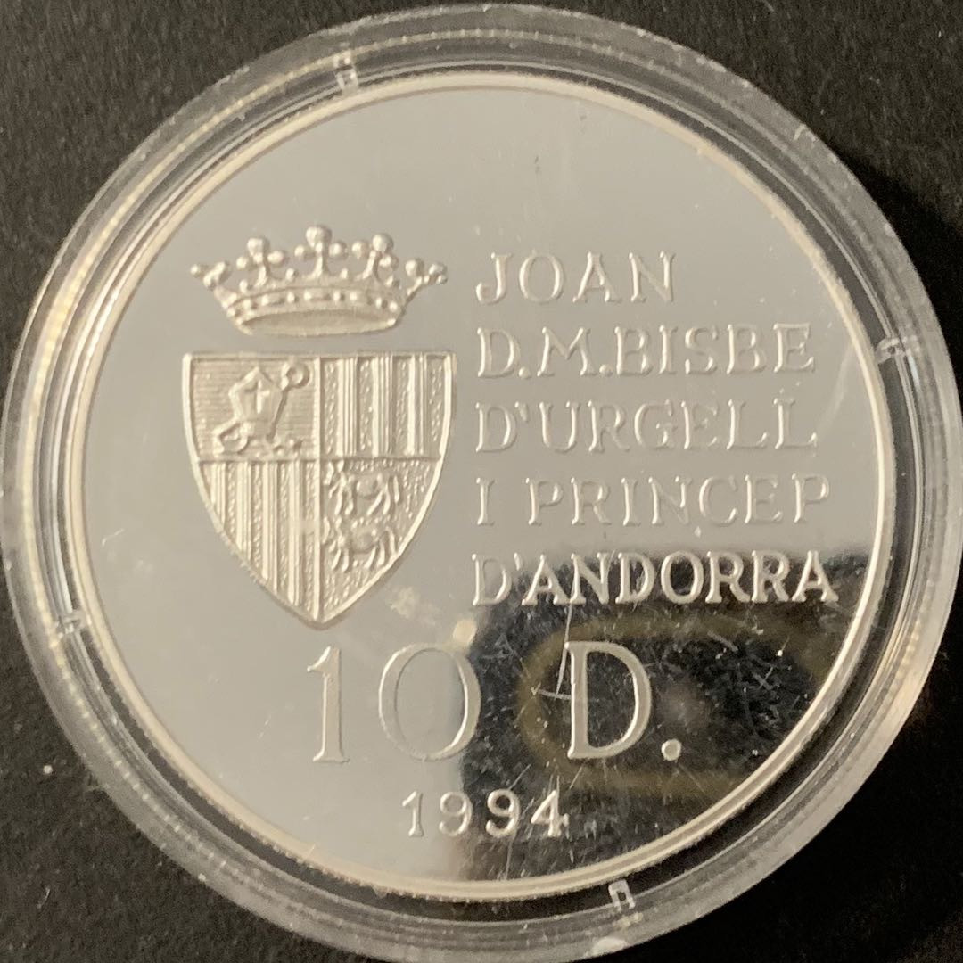 紫瑗钱币—微拍第78期  安道尔 1994年 96亚特兰大奥运会 自行车 10第纳尔  31.47克 0.925银 精制