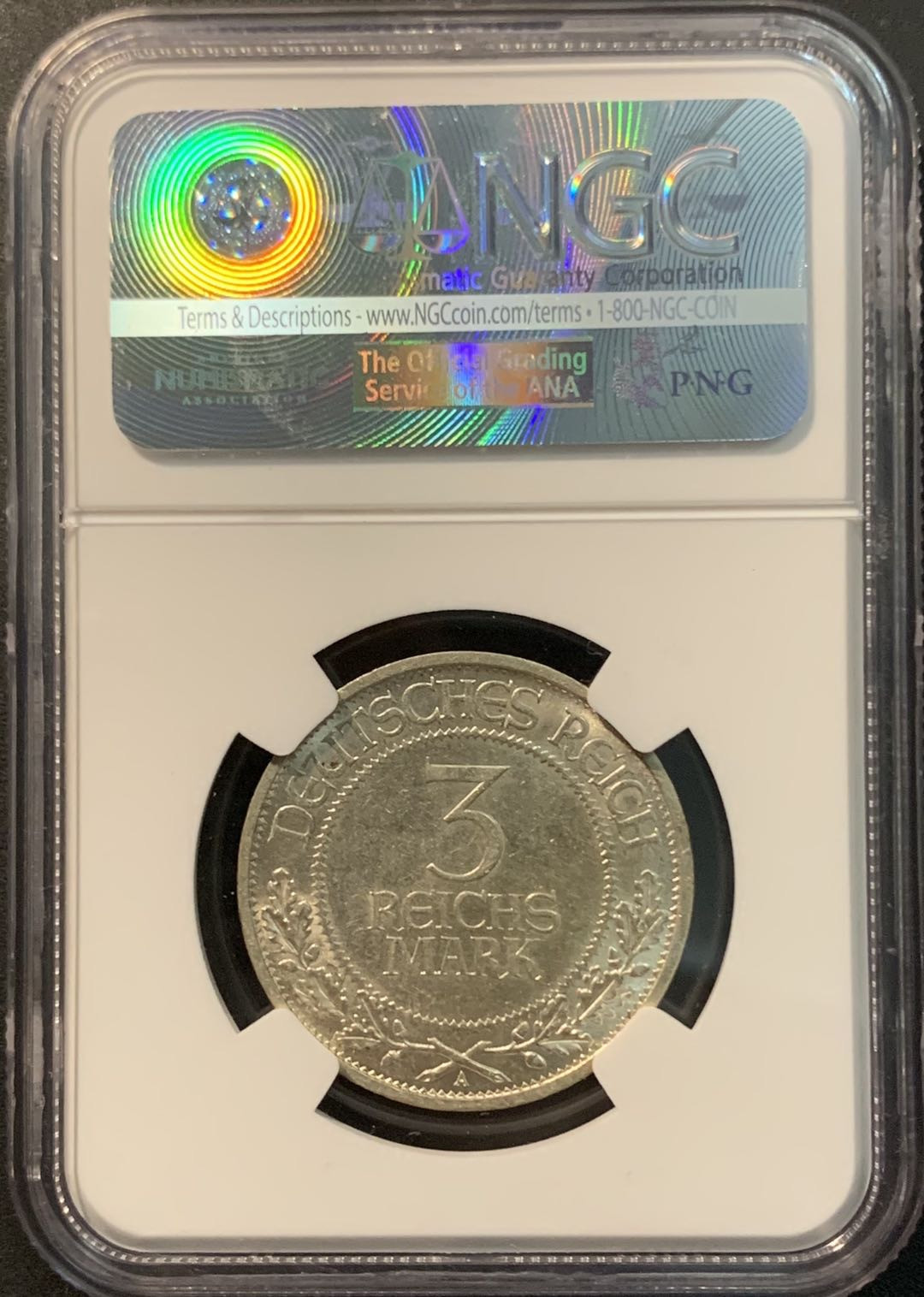 紫瑗钱币—微拍第78期  德国 1926年 吕贝克700年的自由 3马克 NGC MS63