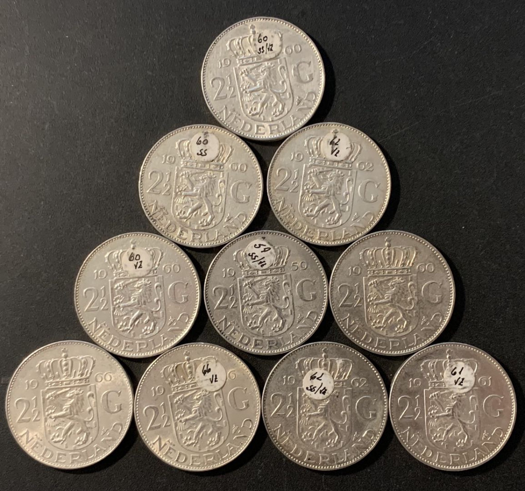 紫瑗钱币—微拍第78期  荷兰 1959—1966年 朱莉安娜女王 2.5盾 10枚一组 共150克 0.72银